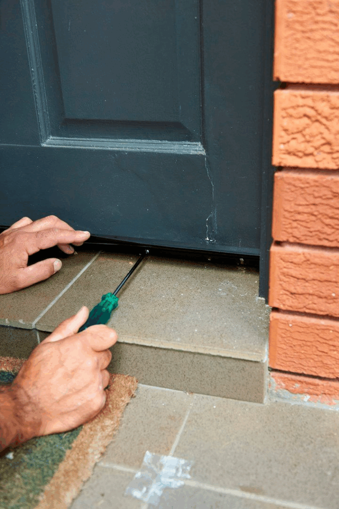 Installing door sweep to block drafts and improve insulation