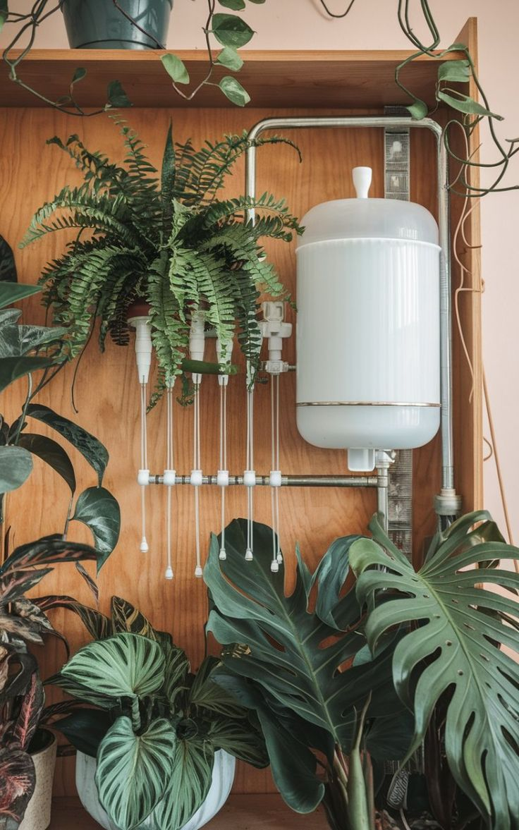 Indoor automatic plant watering system installed for home gardening