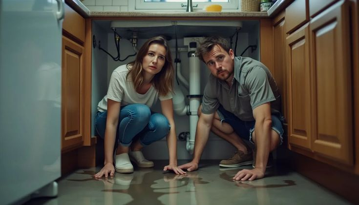 Couple discovers severe kitchen water leak under sink cabinet